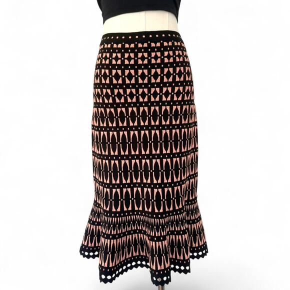 HERVE LEGER BY MAX AZRIA GEOMETRIC PEPLUM MIDI SKIRT - Picture 1 of 6